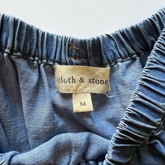 Anthropologie Cloth & Stone Blouse / Top Frayed Off the Shoulder Chambray Sz M - Picture 6 of 8